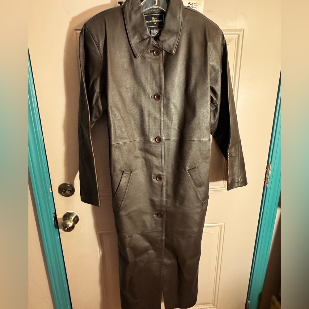 Brandon Thomas 100% Leather Long Brown Jacket